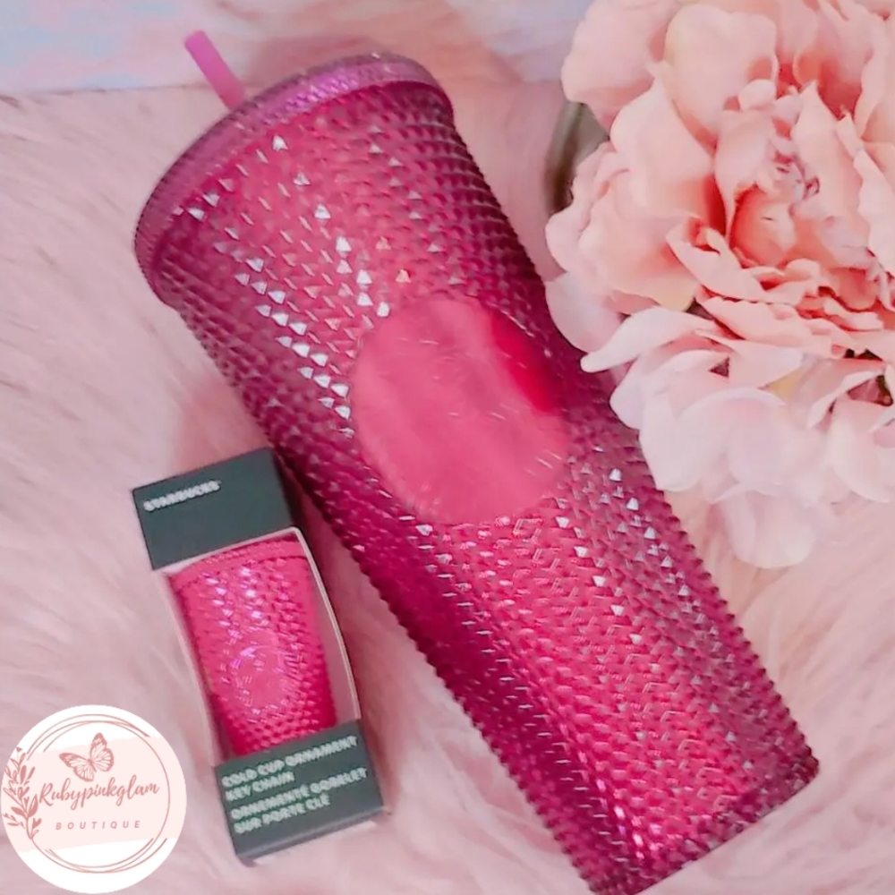 💖Berry studded Starbucks tumber with Fusia Keychain💖